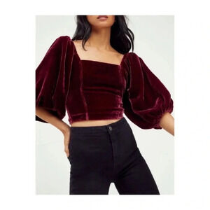 653 NWT Free People Maroon Velvet Blouse Size XS